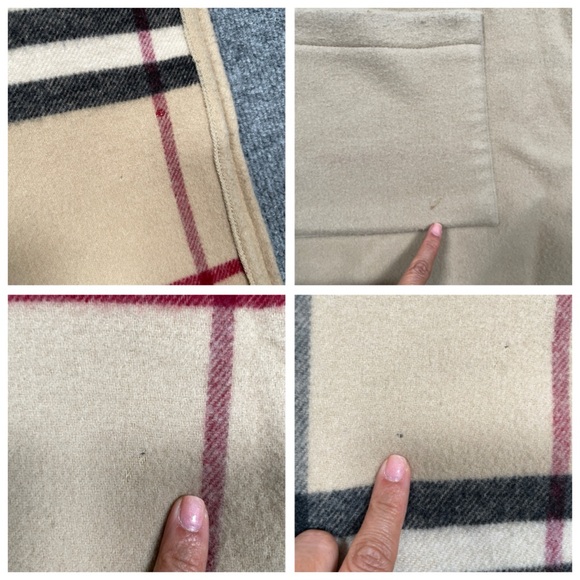 BURBERRY Scarf Large Check Plaid Reversible Pockets Wool Cashmere - Picture 10 of 12